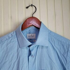 Blackberrys Dress Shirt Mens L Blue Solid India Slim Cotton 2 Ply Ultra LS